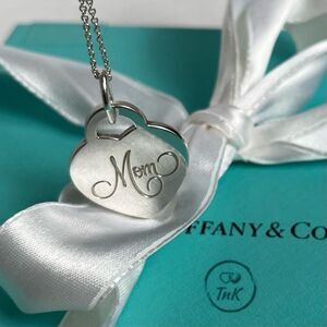 Tiffany & Co. Sterling Silver "Mom" Heart Pendant Necklace - 20” chain